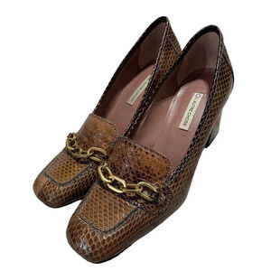L'Autre Chose Women's Size EU 40 Leather Reptile Print Chain Pumps Brown Heels